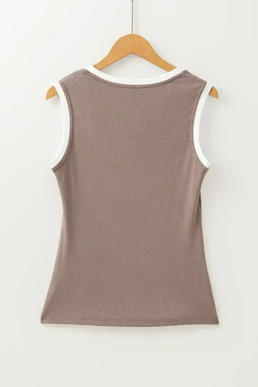 Smoke Gray Ribbed Knit Contrast Edge U Neck Slim Fit Tank Top - Femstylo