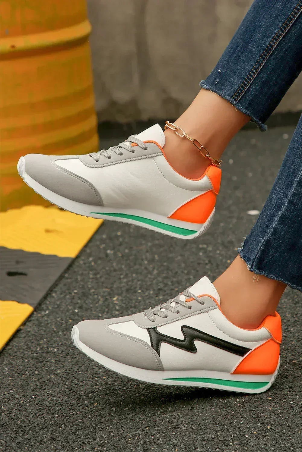 White Colorblock Sneakers - PU Leather Lace-Ups - Wholesale Trend Shoe