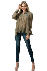 Embroidered Sheer Button-Up Blouse – Casual Elegance - Femstylo