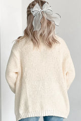 White Pumpkin Print Open Front Drop Shoulder Knit Cardigan