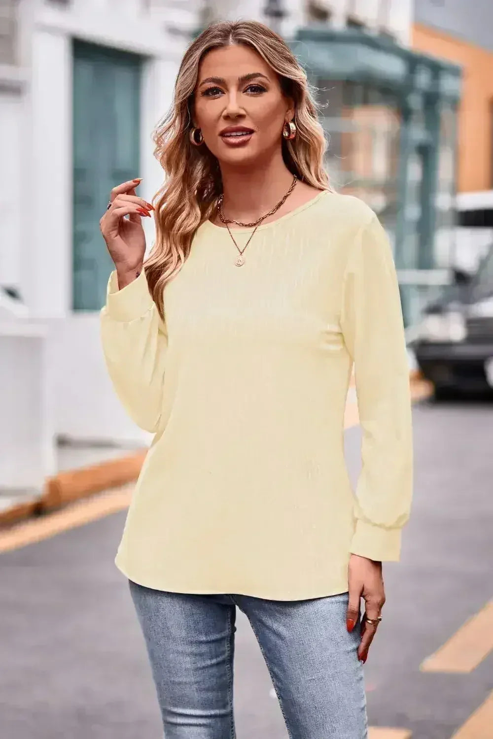 Round Neck Long Sleeve Tee - Femstylo