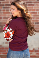 Wild Ginger Classic Floral Sleeve Patchwork Round Neck Blouse