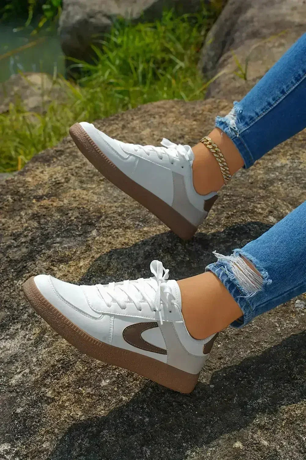 Navy Blue PU Leather Lace Up Sneakers - Femstylo