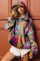 Double Take Full Size Half Zip Exposed Seam Fleece Hoodie - Femstylo