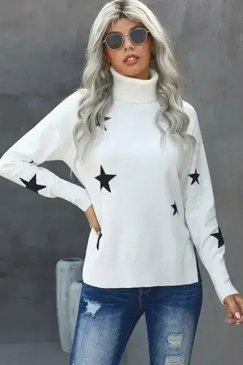 Turtleneck Star Print Sweater - Femstylo
