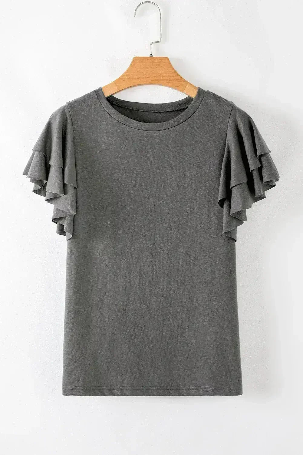 Dark Grey Ruffle Sleeve Plain Blouse | Femstylo - Femstylo