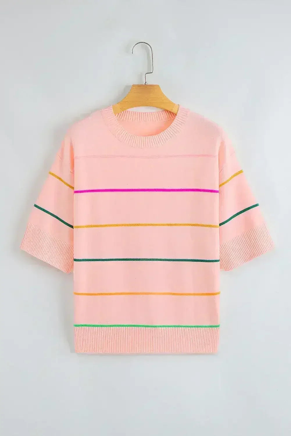 White Striped Half Sleeve Drop Shoulder Sweater - Femstylo