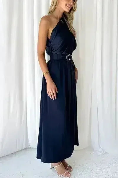 Ruched Single Shoulder Sleeveless Dress - Femstylo