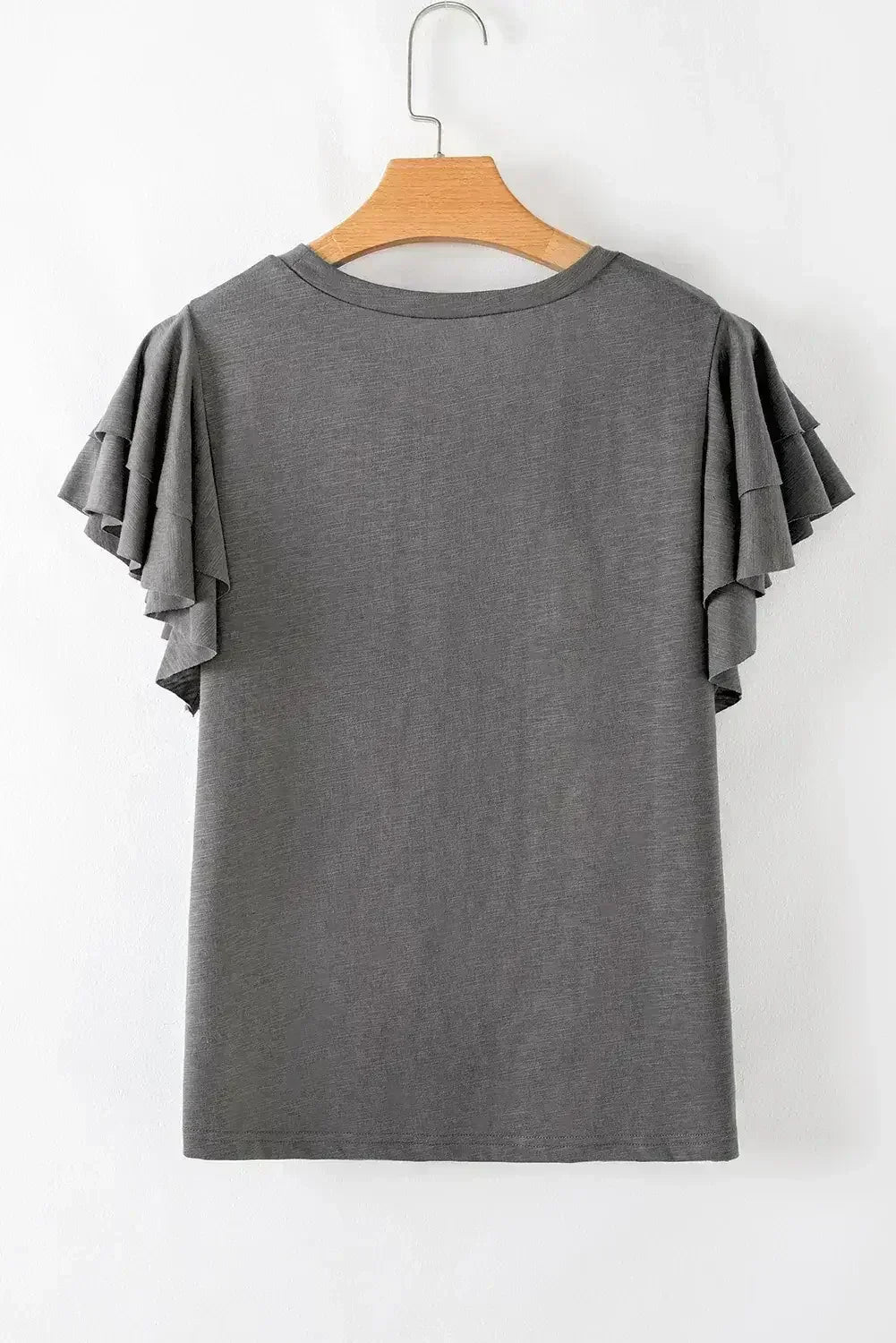 Dark Grey Ruffle Sleeve Plain Blouse | Femstylo - Femstylo