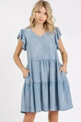 Mittoshop V-Neck Ruffled Cap Sleeve Mini Dress - Femstylo