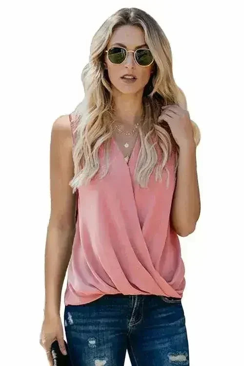 V Neck Draped Tank Top - Femstylo