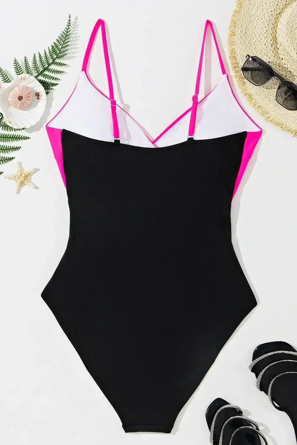 Light Blue Two Tone Colorblock Cutout One Piece Swimsuit - Femstylo