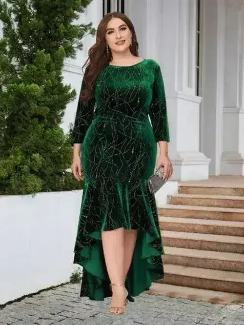 Plus Size Ruffle Hem High-Low Dress - Femstylo