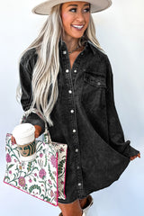 Medium Grey Chest Pocket Raw Hem Denim Loose Shirt Dress