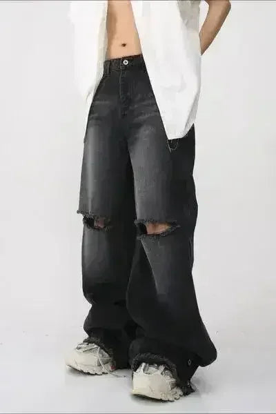 Distressed Raw Hem Wide Leg Men's Jeans - Femstylo