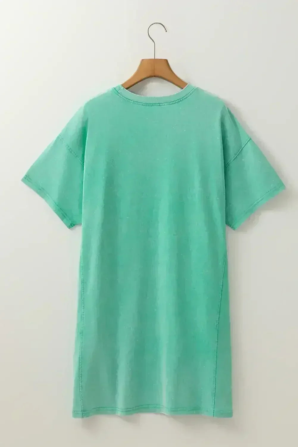 Sky Blue Mineral Wash Flower Patchwork Mini T Shirt Dress - Femstylo