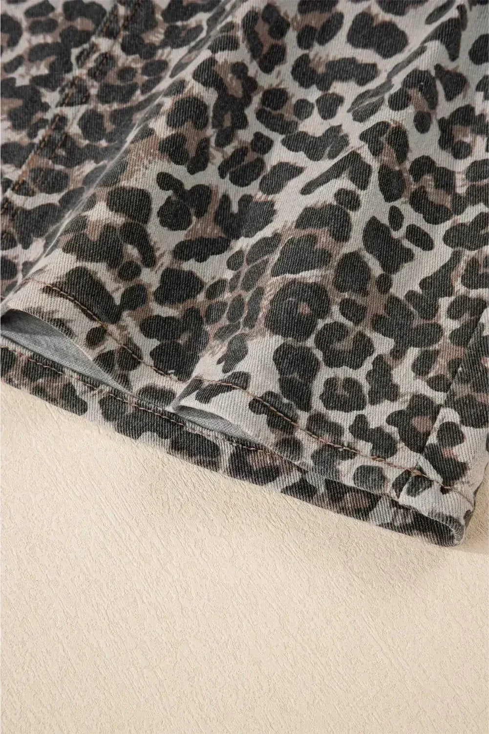 Khaki Allover Leopard Print Denim Mini Skirt - Femstylo