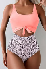 Orange Sleeveless Knot Cut Out One Piece Swimsuit - Femstylo