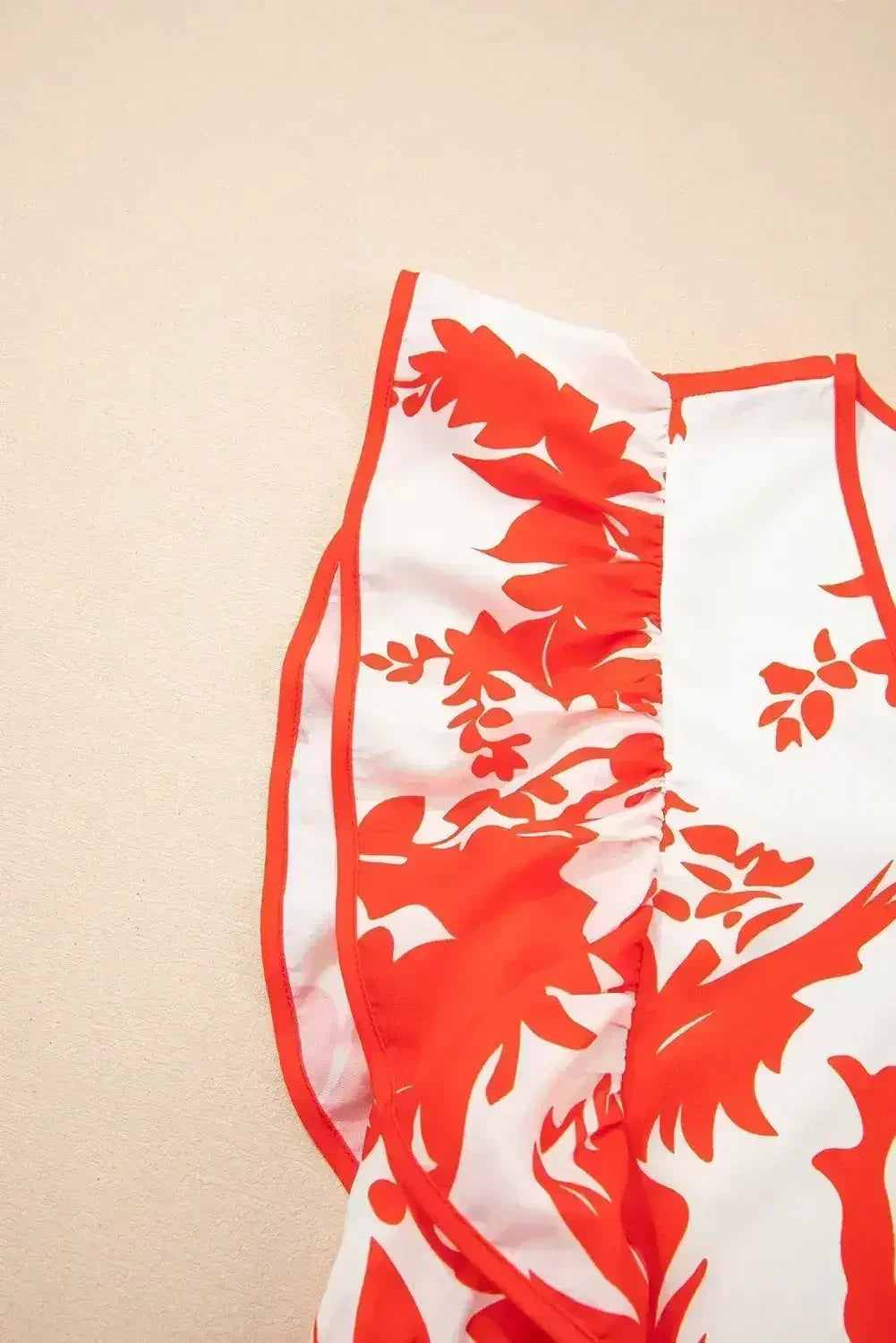 Red Floral Print Trimmed V Neck Ruffle Sleeve Maxi Dress - Femstylo