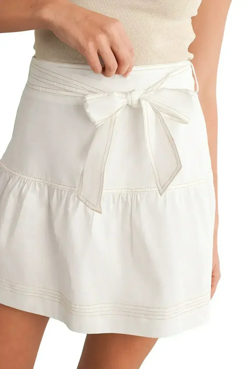 White Knot High Waist Casual Mini Skirt - Femstylo