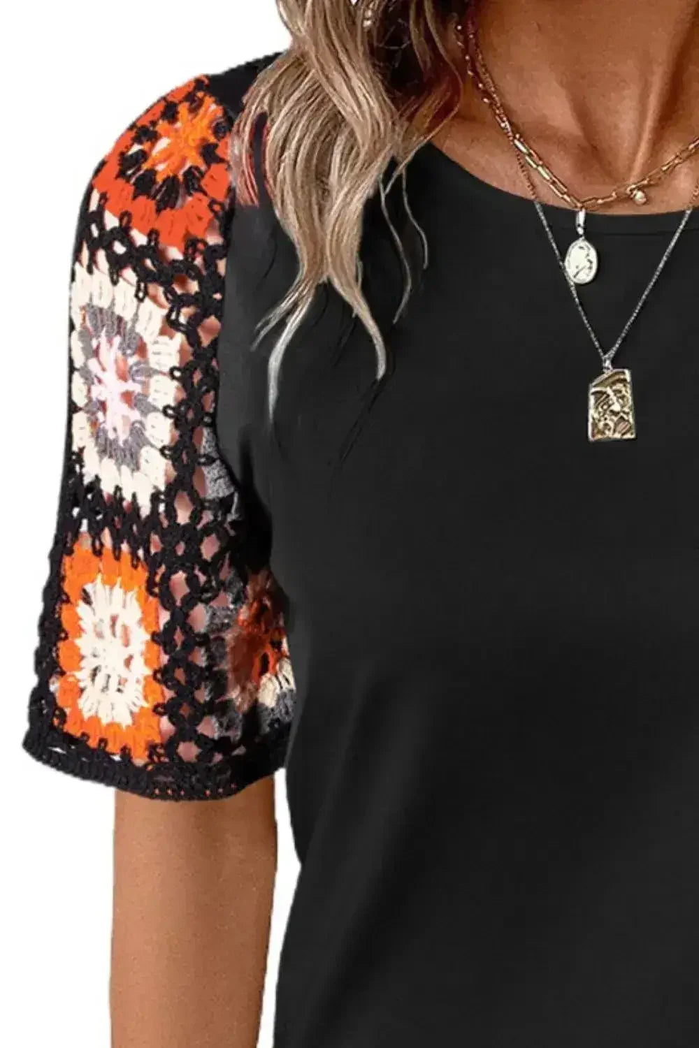 Geometric Round Neck Short Sleeve Blouse | Femstylo - Femstylo