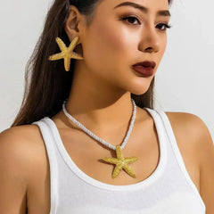 Exaggerated Boho Metal Big Starfish Star Pendant Choker Necklace Women Summer Punk White Chunky Chain Y2K Jewelry Accessories