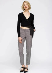 Women's Wrap Front Tie Ribbed Crop Knit Top In Black - Femstylo