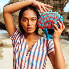 ARNOLDI ARIELA Hand-beaded Clutch Bag In Red & Turquoise Blue - Femstylo