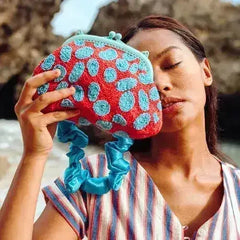 ARNOLDI ARIELA Hand-beaded Clutch Bag In Red & Turquoise Blue - Femstylo