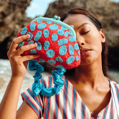 ARNOLDI ARIELA Hand-beaded Clutch Bag In Red & Turquoise Blue - Femstylo