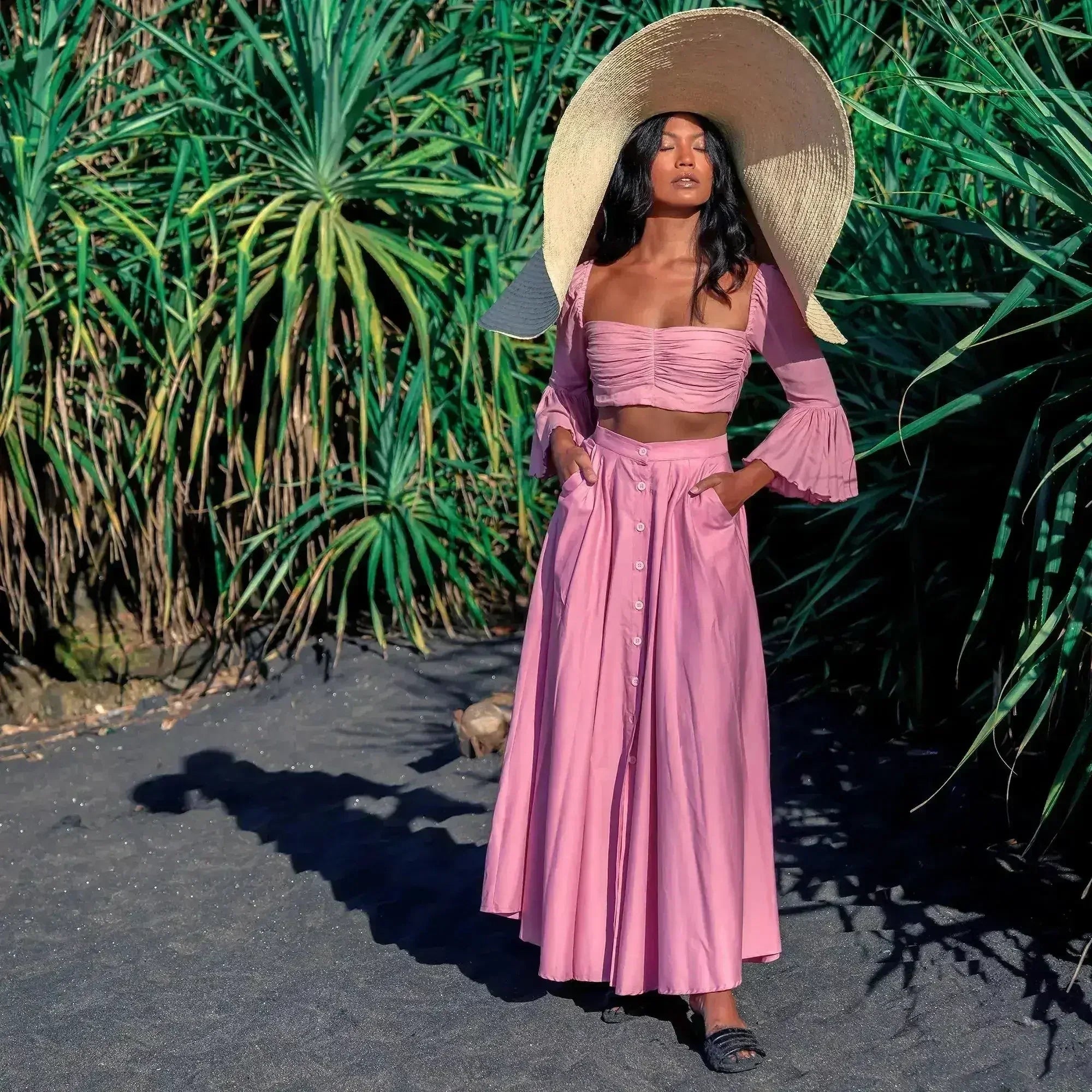 ARUM Pleated Maxi Skirt in Blush Pink - Femstylo