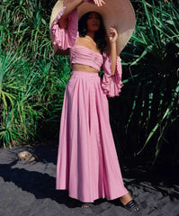 ARUM Pleated Maxi Skirt in Blush Pink - Femstylo