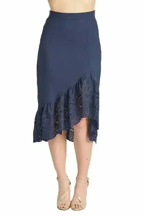 Aster Skirt - Cotton eyelet asymmetric hi-lo skirt - Femstylo