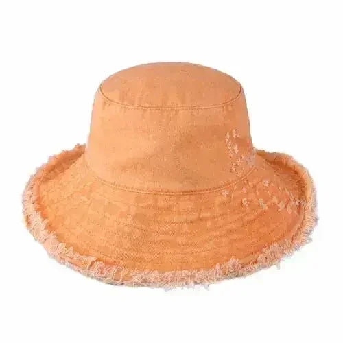 Wide Brim Frayed Bucket Hat - Femstylo