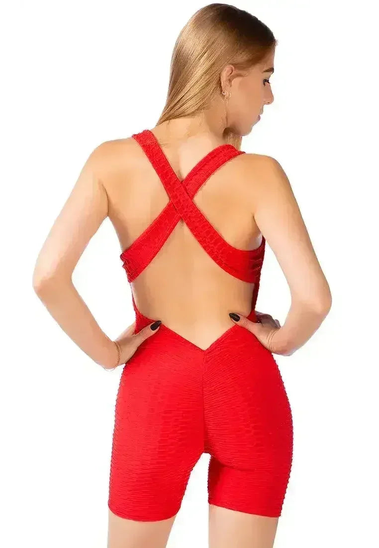 Back Cross Strap Yoga Jumpsuit – Moisture-Wicking 95% Polyester - Femstylo