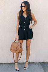 Black Belted Button up Summer Romper - Femstylo