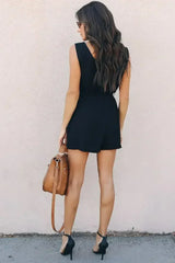 Black Belted Button up Summer Romper - Femstylo