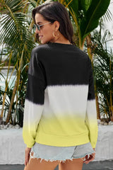 Black Color Block Tie Dye Pullover Sweatshirt - Femstylo