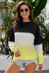 Black Color Block Tie Dye Pullover Sweatshirt - Femstylo