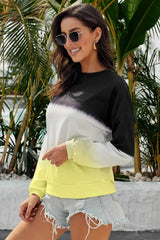 Black Color Block Tie Dye Pullover Sweatshirt - Femstylo