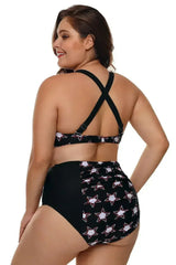 Black 2pcs Starry Plus Size High Waisted Bathing Suit - Femstylo