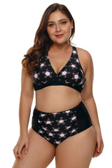 Black 2pcs Starry Plus Size High Waisted Bathing Suit - Femstylo