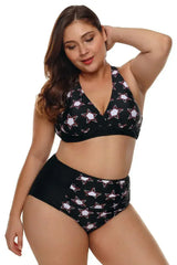 Black 2pcs Starry Plus Size High Waisted Bathing Suit - Femstylo