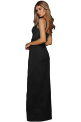 Black Asymmetric One Shoulder Floor Length Party Slit Dress - Femstylo