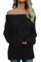 Fashion Black Off The Shoulder Winter Sweater - Femstylo
