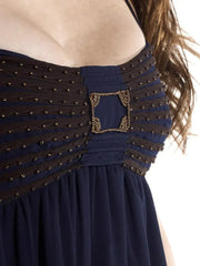 Blue Flowy Dress with Gold Embellishments - Femstylo