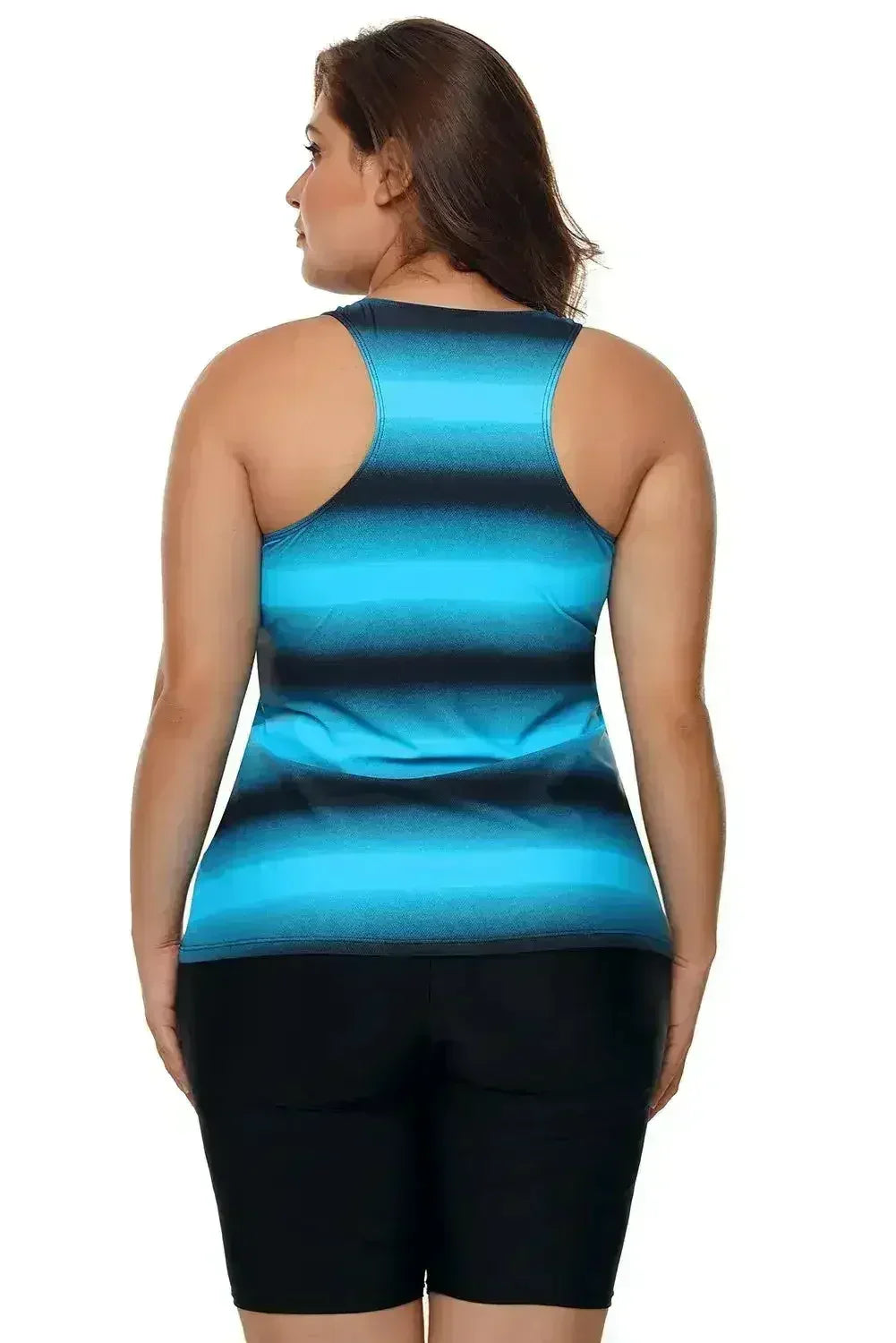 Blue Black Ombre Print Racerback Tankini Swimsuit - Femstylo