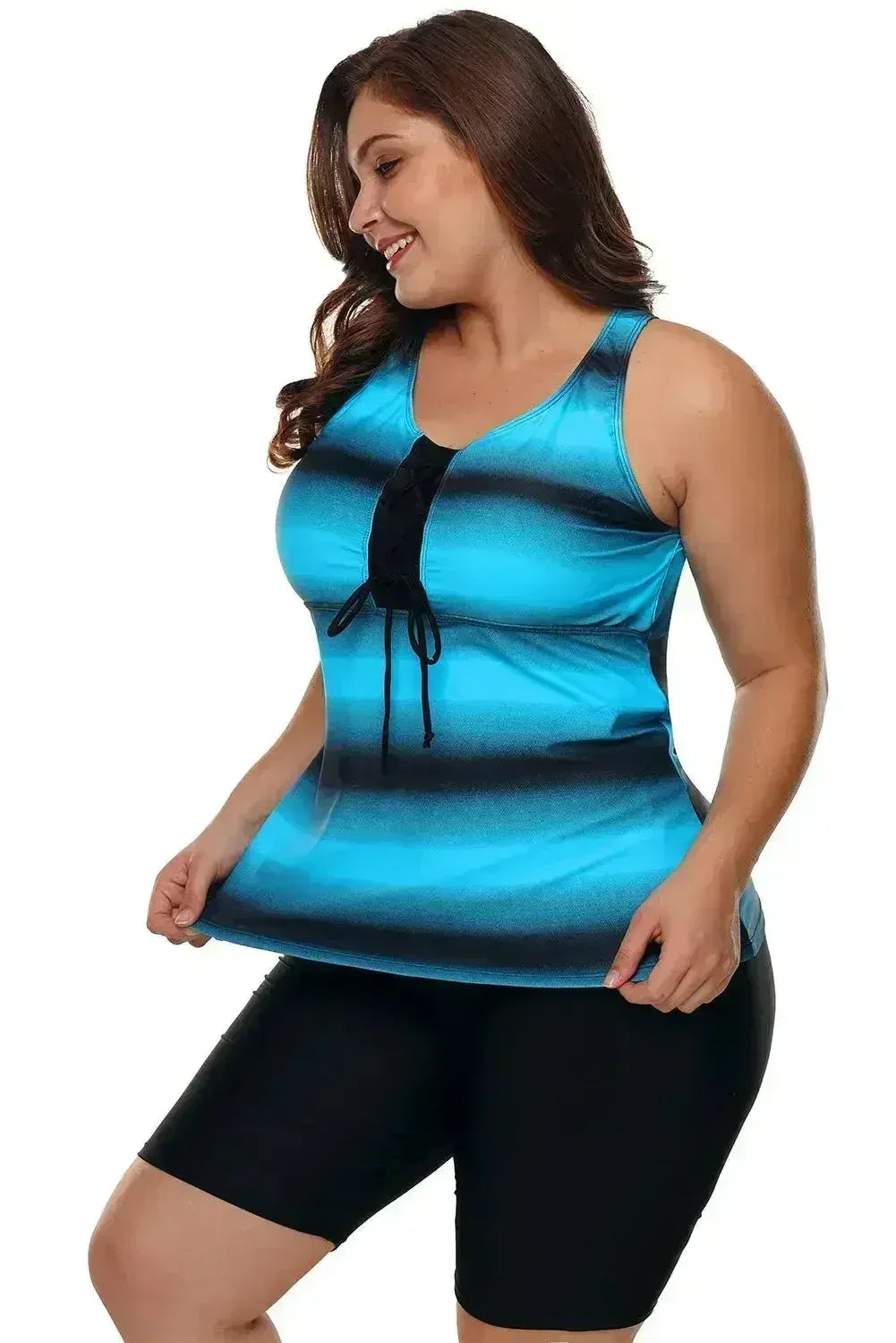 Blue Black Ombre Print Racerback Tankini Swimsuit - Femstylo