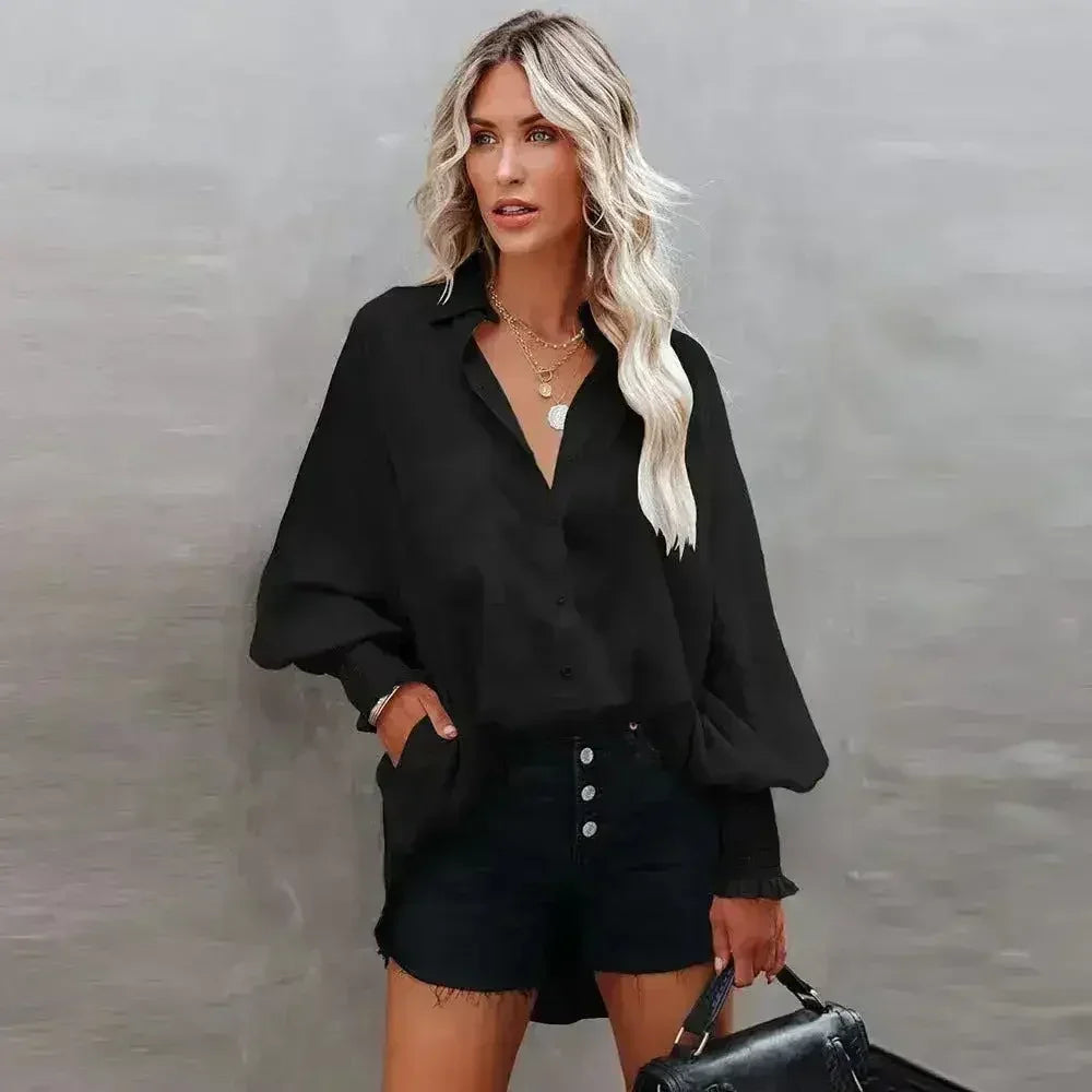 Spring And Autumn New Lapel Shirts Thin Mid Length Striped Casual Long - Femstylo