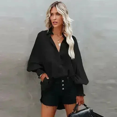 Spring And Autumn New Lapel Shirts Thin Mid Length Striped Casual Long - Femstylo